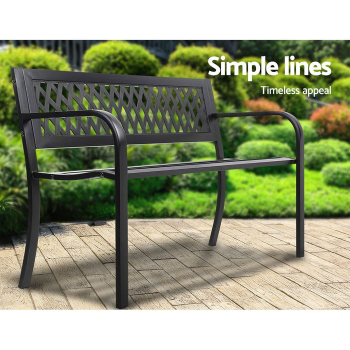 Gardeon Outdoor Garden Bench Seat Steel Outdoor Furniture 2 Seater Park Black -Home Living Store - -