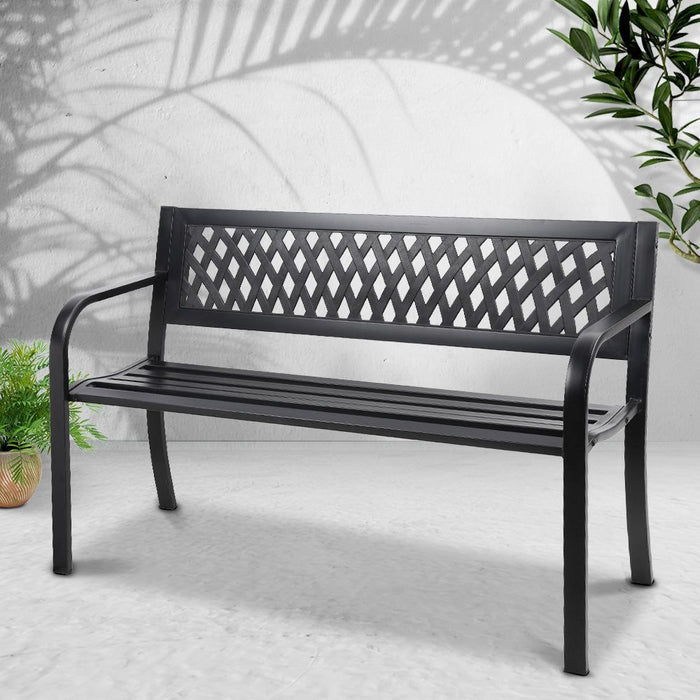 Gardeon Outdoor Garden Bench Seat Steel Outdoor Furniture 2 Seater Park Black -Home Living Store - -