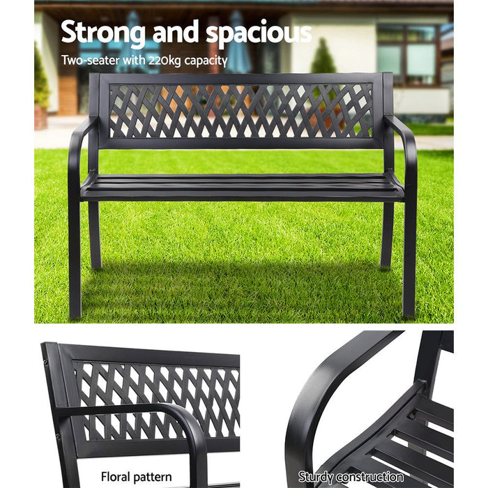Gardeon Outdoor Garden Bench Seat Steel Outdoor Furniture 2 Seater Park Black -Home Living Store - -