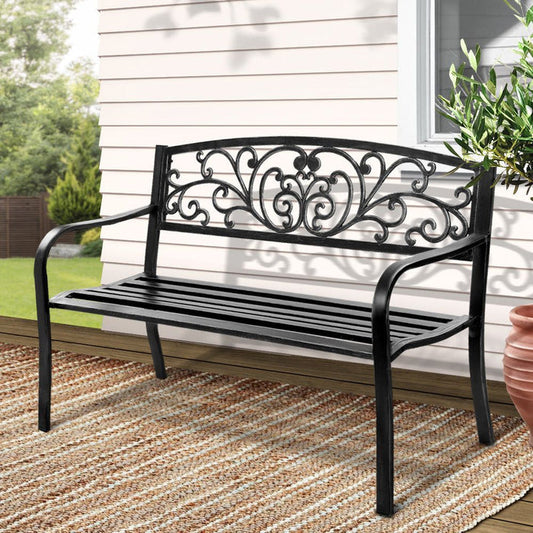 Gardeon Outdoor Garden Bench Seat Steel Outdoor Furniture 3 Seater Park Black -Home Living Store - -