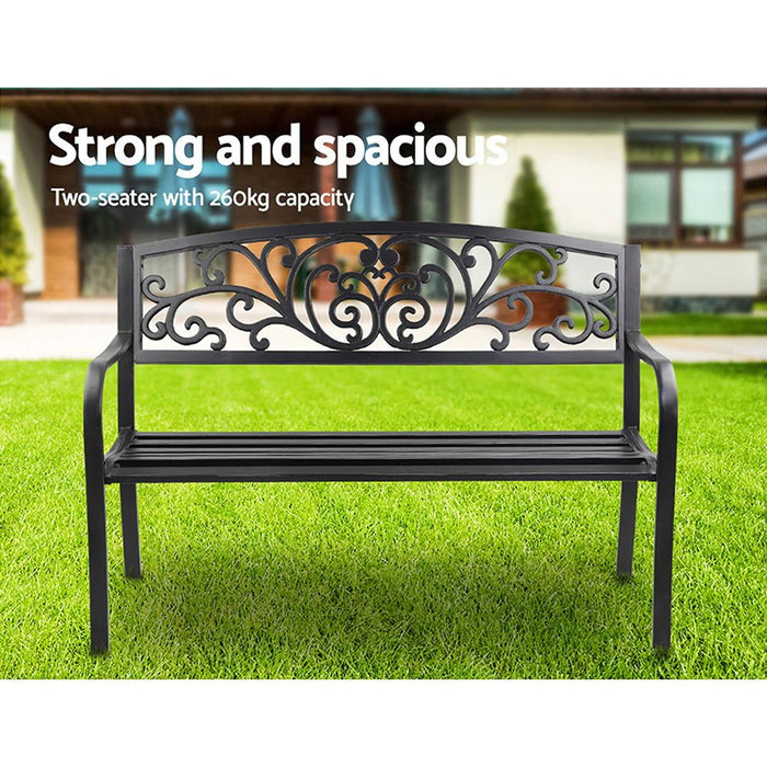 Gardeon Outdoor Garden Bench Seat Steel Outdoor Furniture 3 Seater Park Black -Home Living Store - -