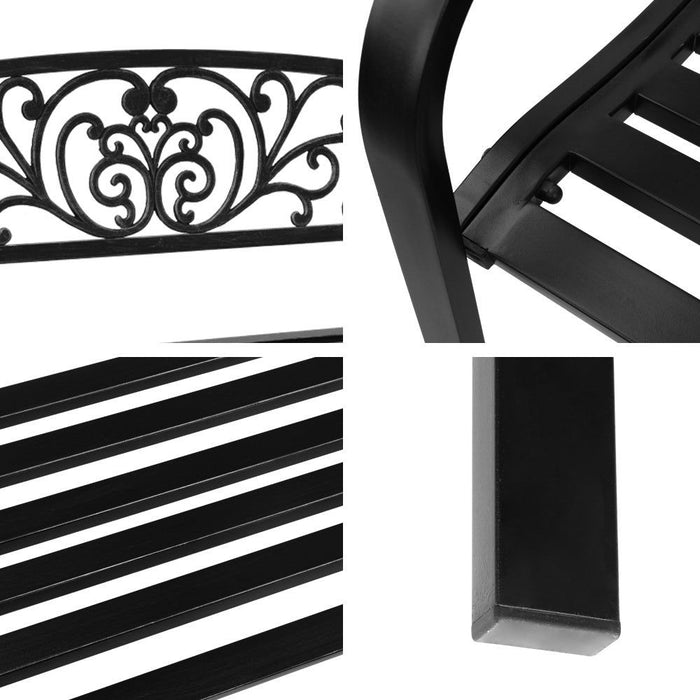 Gardeon Outdoor Garden Bench Seat Steel Outdoor Furniture 3 Seater Park Black -Home Living Store - -