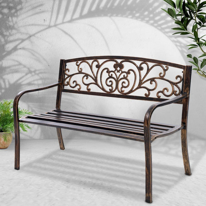Gardeon Outdoor Garden Bench Seat Steel Outdoor Furniture 3 Seater Park Bronze -Home Living Store - -