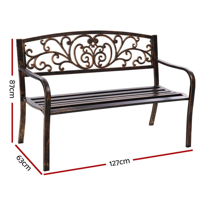 Gardeon Outdoor Garden Bench Seat Steel Outdoor Furniture 3 Seater Park Bronze -Home Living Store - -
