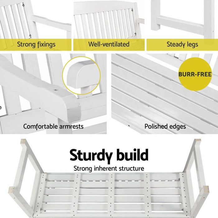 Gardeon Outdoor Garden Bench Wooden 2 Seater Lounge Chair Patio Furniture White -Home Living Store - -