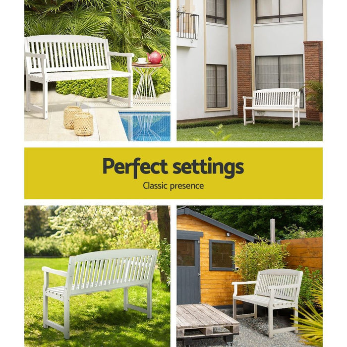 Gardeon Outdoor Garden Bench Wooden 2 Seater Lounge Chair Patio Furniture White -Home Living Store - -