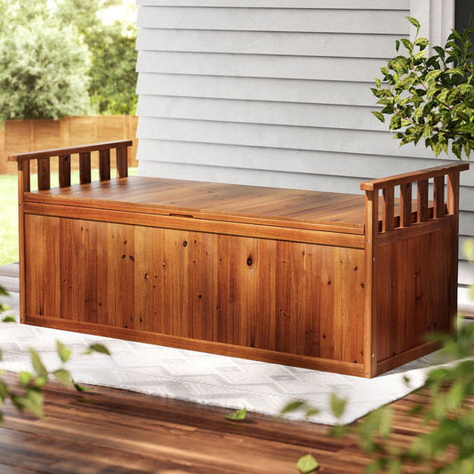 Gardeon Outdoor Storage Bench Box 129cm Wooden Garden Toy Chest Sheds Patio Furniture XL Natural -Home Living Store - -