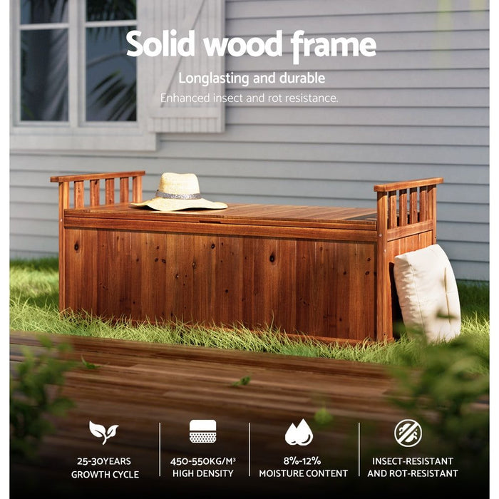 Gardeon Outdoor Storage Bench Box 129cm Wooden Garden Toy Chest Sheds Patio Furniture XL Natural -Home Living Store - -