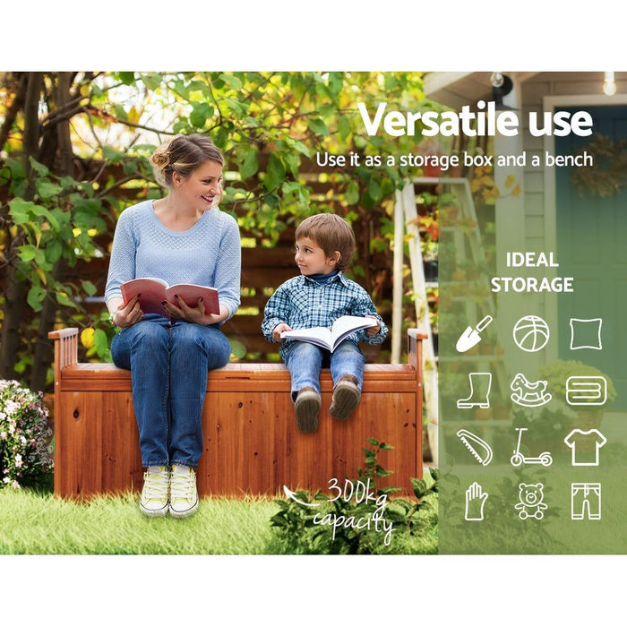 Gardeon Outdoor Storage Bench Box 129cm Wooden Garden Toy Chest Sheds Patio Furniture XL Natural -Home Living Store - -