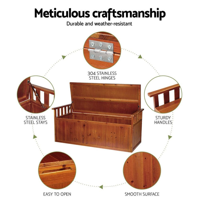 Gardeon Outdoor Storage Bench Box 129cm Wooden Garden Toy Chest Sheds Patio Furniture XL Natural -Home Living Store - -