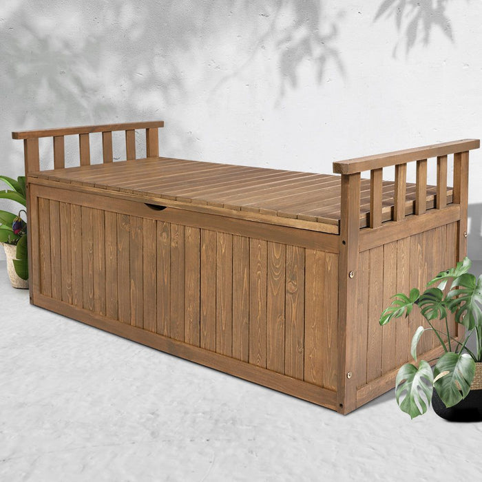 Gardeon Outdoor Storage Bench Box 129cm Wooden Garden Toy Chest Sheds Patio Furniture XL Natural -Home Living Store - -