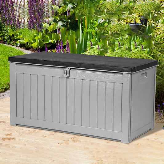 Gardeon Outdoor Storage Box 190L Container Lockable Garden Bench Tool Shed Black -Home Living Store - -