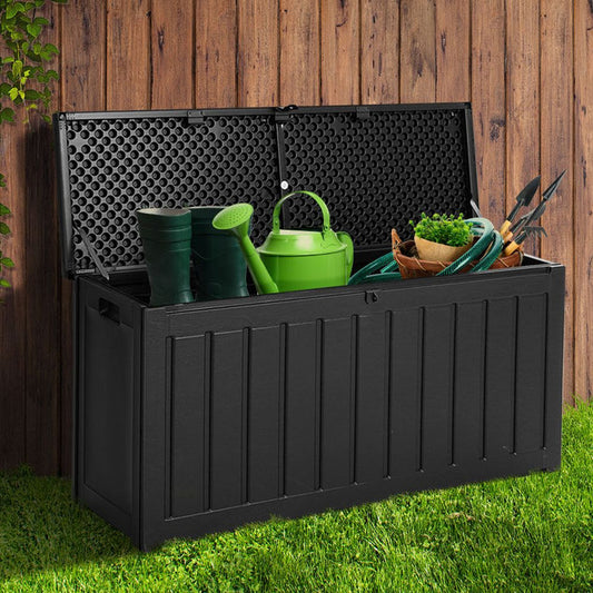 Gardeon Outdoor Storage Box 240L Container Lockable Garden Bench Tool Shed Black -Home Living Store - -
