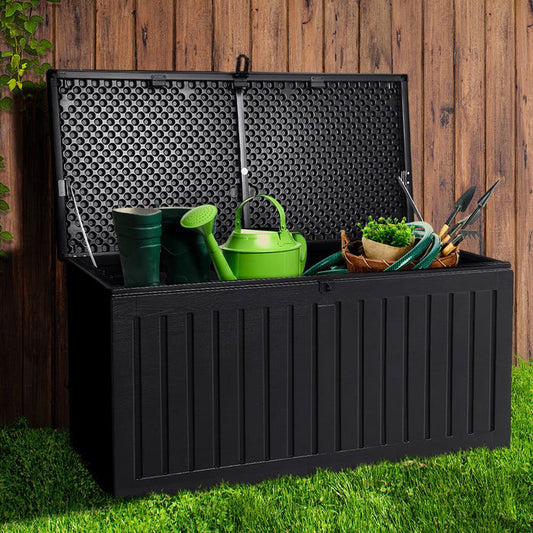 Gardeon Outdoor Storage Box 270L Container Lockable Garden Bench Tool Shed Black -Home Living Store - -