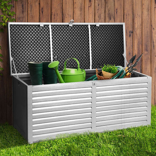 Gardeon Outdoor Storage Box 390L Container Lockable Garden Bench Tools Toy Shed Black -Home Living Store - -