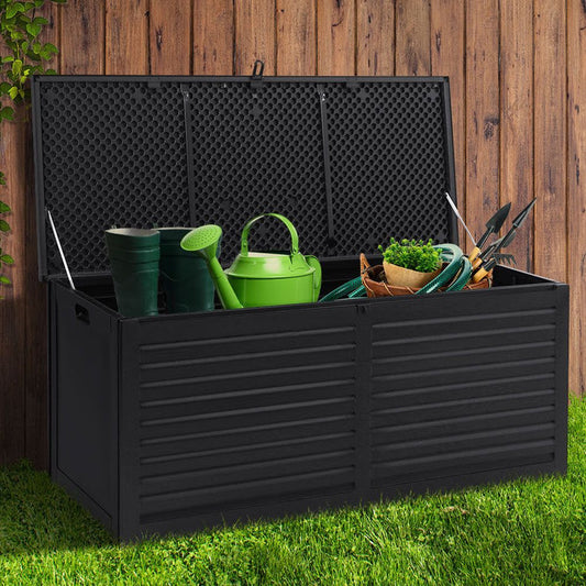 Gardeon Outdoor Storage Box 490L Container Lockable Garden Bench Shed Tools Toy All Black -Home Living Store - -