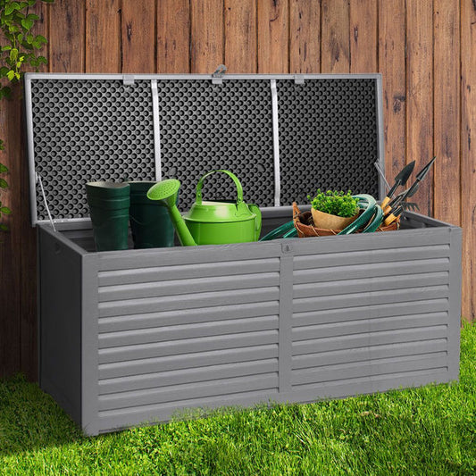 Gardeon Outdoor Storage Box 490L Container Lockable Garden Bench Tools Toy Shed Black -Home Living Store - -