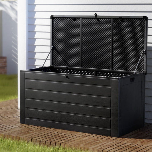 Gardeon Outdoor Storage Box 680L Container Lockable Garden Bench Shed Tool All Black -Home Living Store - -