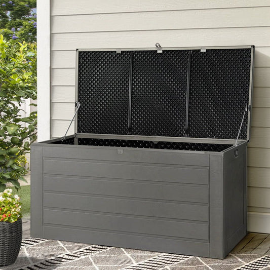 Gardeon Outdoor Storage Box 680L Container Lockable Garden Bench Tool Shed Black -Home Living Store - -