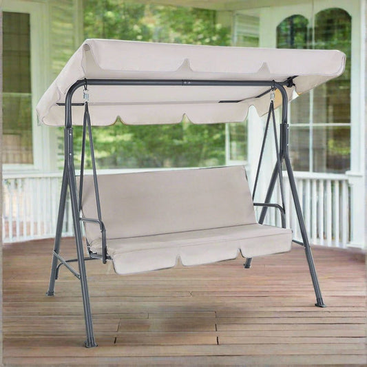 Gardeon Outdoor Swing Chair Garden Bench Furniture Canopy 3 Seater Beige -Home Living Store - -