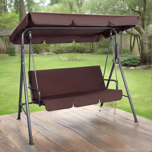 Gardeon Outdoor Swing Chair Garden Bench Furniture Canopy 3 Seater Brown -Home Living Store - -