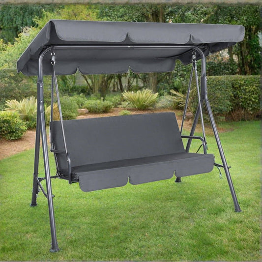 Gardeon Outdoor Swing Chair Garden Bench Furniture Canopy 3 Seater Grey -Home Living Store - -
