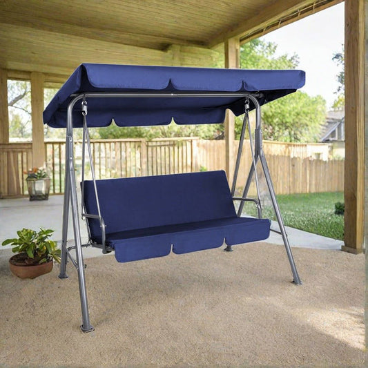 Gardeon Outdoor Swing Chair Garden Bench Furniture Canopy 3 Seater Navy -Home Living Store - -
