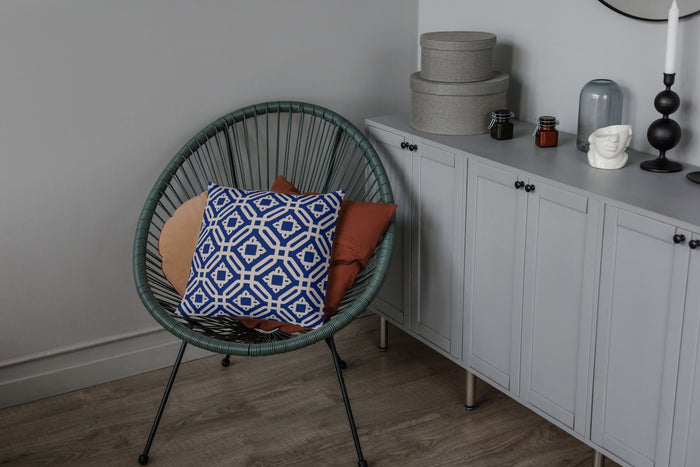 Geometric Outdoor Pillows Navy Blue & Ecru