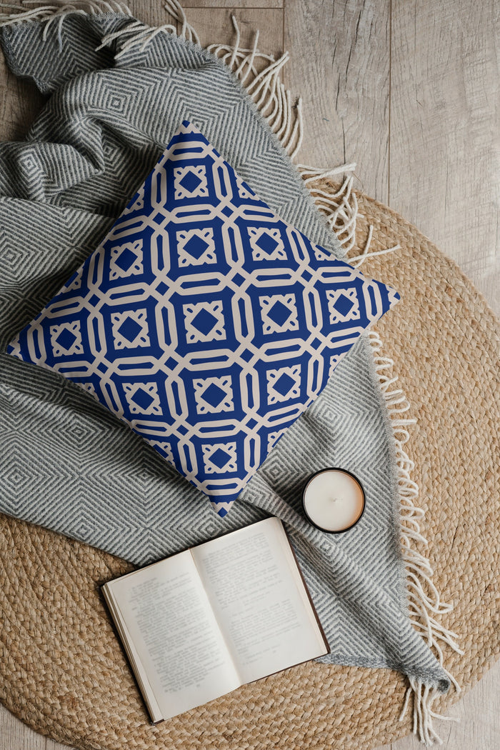Geometric Outdoor Pillows Navy Blue & Ecru