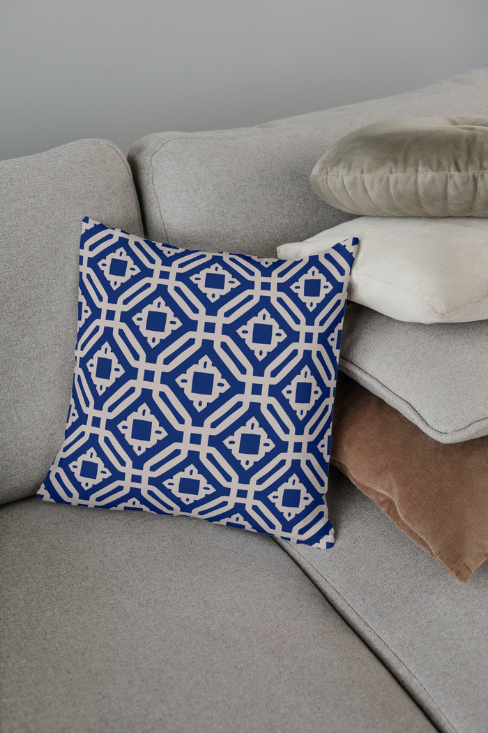 Geometric Outdoor Pillows Navy Blue & Ecru