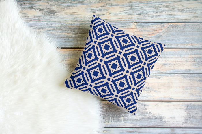Geometric Outdoor Pillows Navy Blue & Ecru