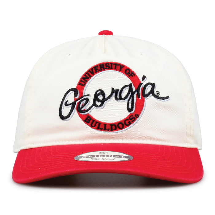 Georgia Original Circle snapback hat with embroidered school design, front view