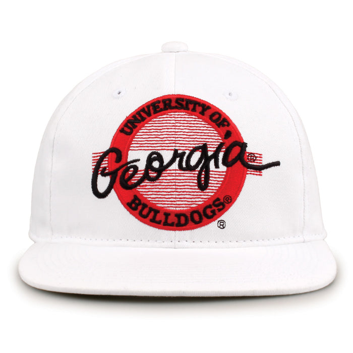 Georgia Retro Circle snapback hat in white, front view