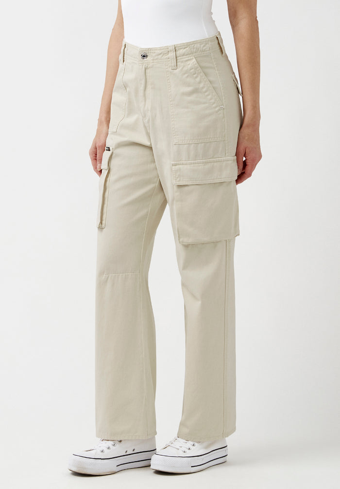 Buffalo Women Pants Beige Woven Casual Pants Garment Dyed Finish Easy-Care Styling