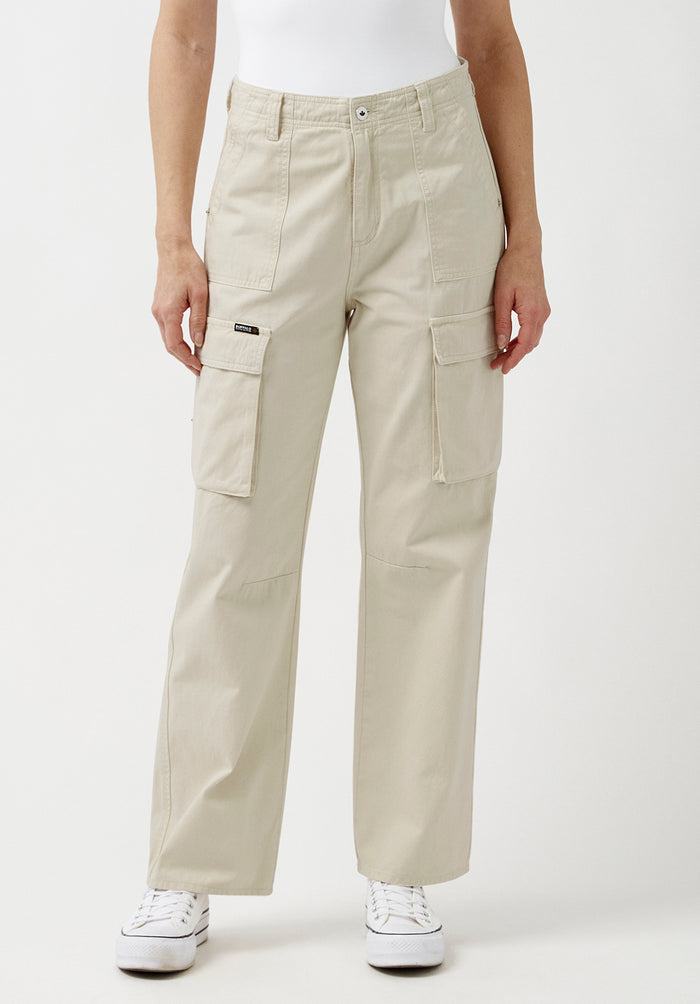 Buffalo Women Pants Beige Woven Casual Pants Garment Dyed Finish Easy-Care Styling