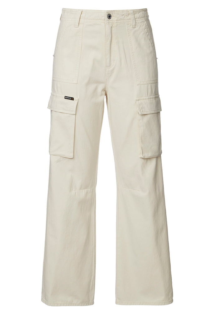 Buffalo Women Pants Beige Woven Casual Pants Garment Dyed Finish Easy-Care Styling