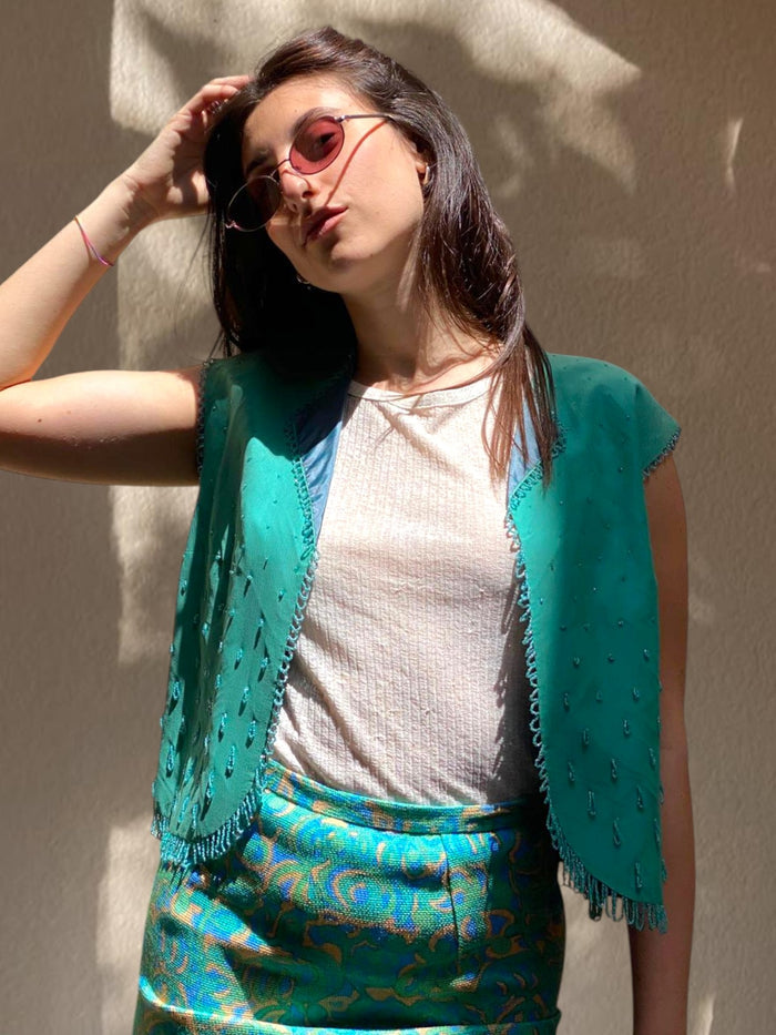 gilet in tessuto e perline donna