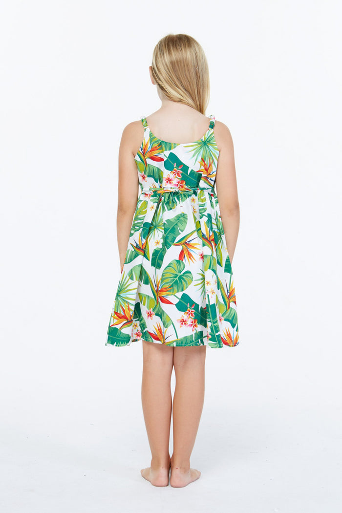 Girl Classic Empire Dress with Elastic Strap in Bird of Paradise