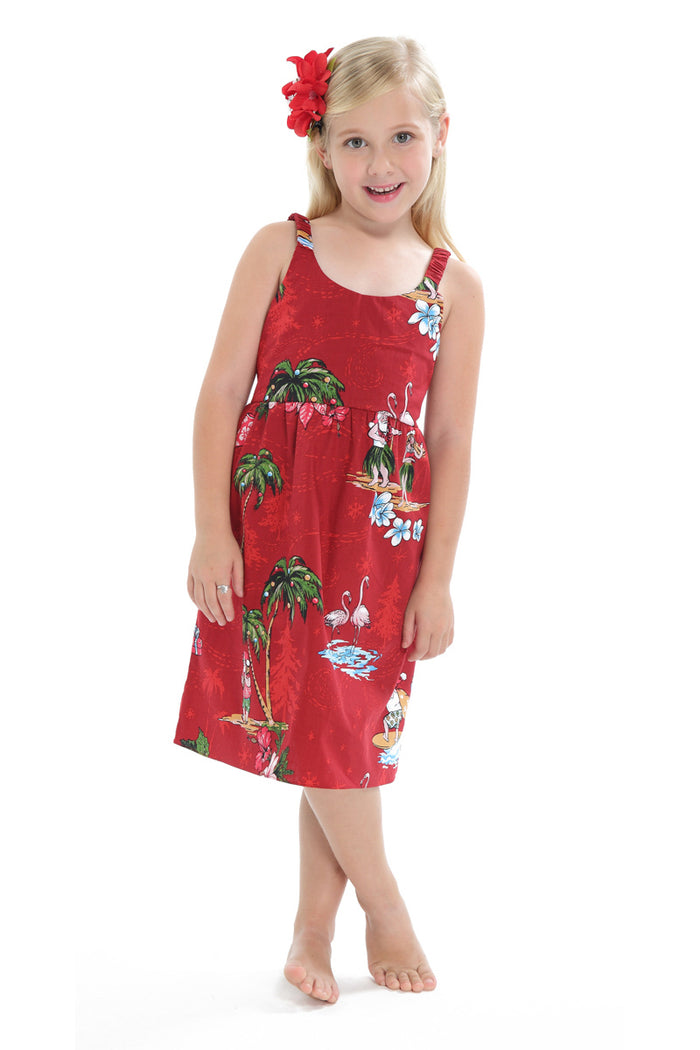 Girl Classic Empire Dress with Elastic Strap in Christmas Red