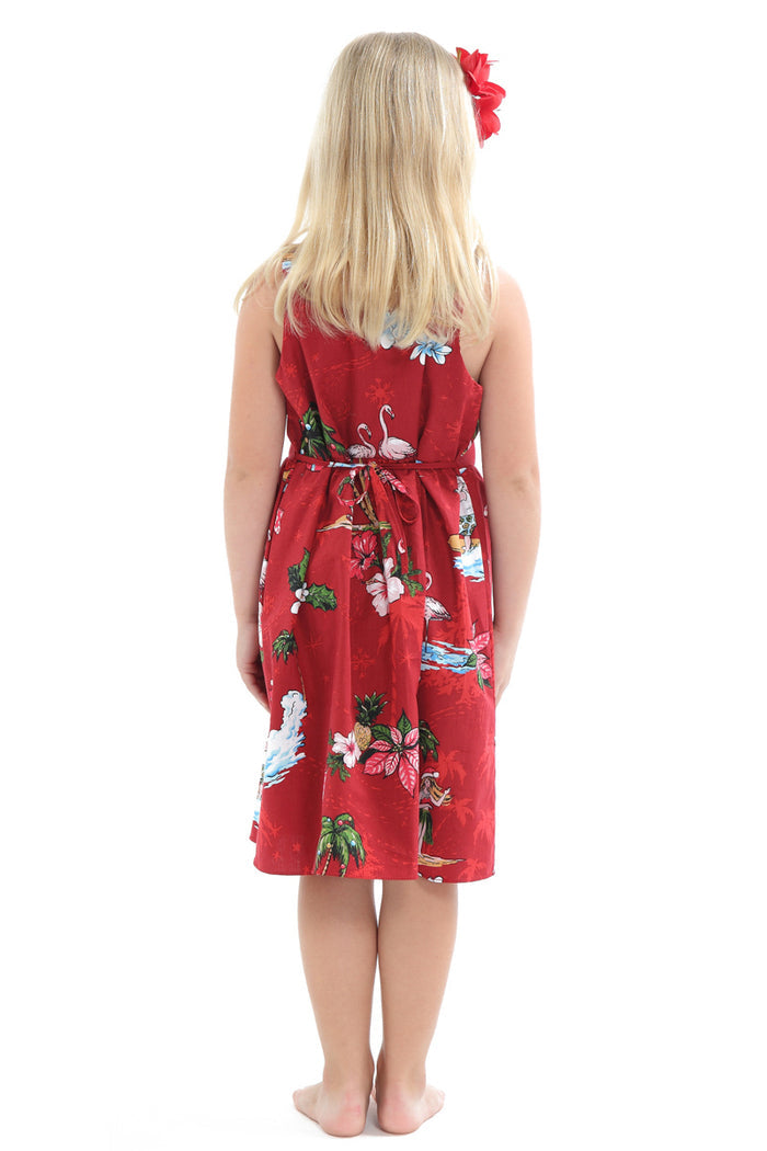 Girl Classic Empire Dress with Elastic Strap in Christmas Red