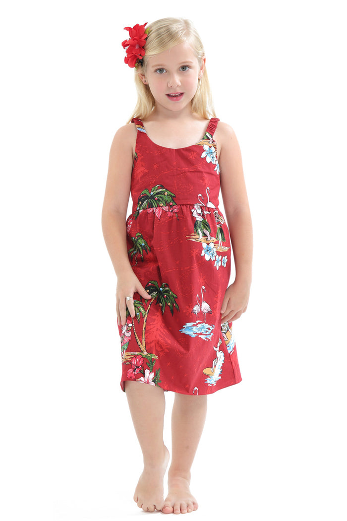 Girl Classic Empire Dress with Elastic Strap in Christmas Red