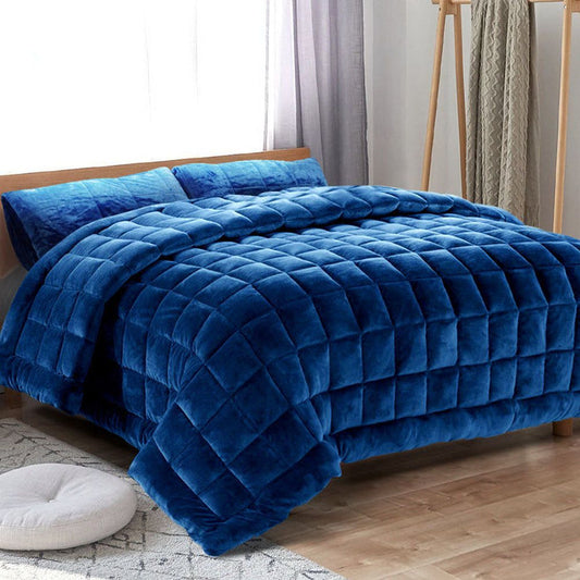 Giselle Bedding Faux Mink Quilt Blue King -Home Living Store - -