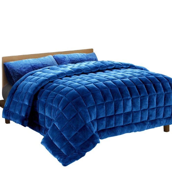 Giselle Bedding Faux Mink Quilt Blue Queen -Home Living Store - -