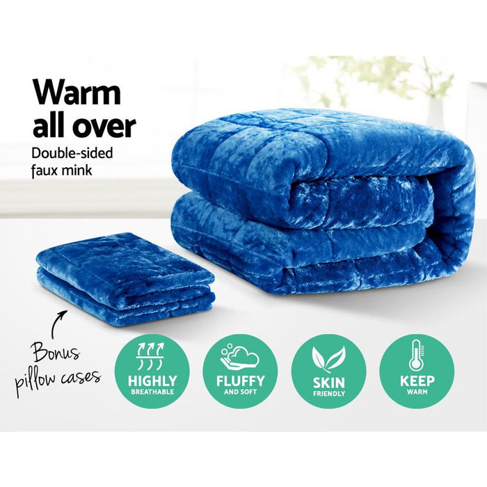 Giselle Bedding Faux Mink Quilt Blue Queen -Home Living Store - -