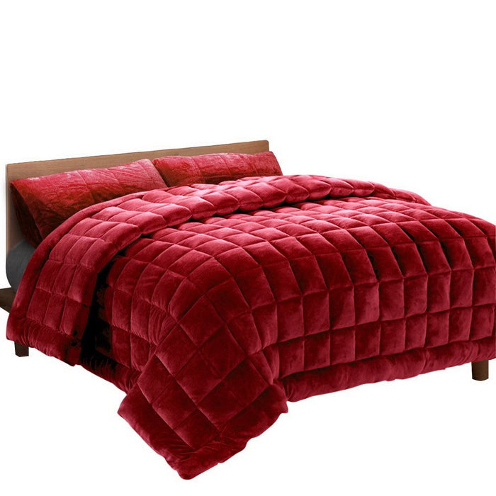 Giselle Bedding Faux Mink Quilt Burgundy King -Home Living Store - -