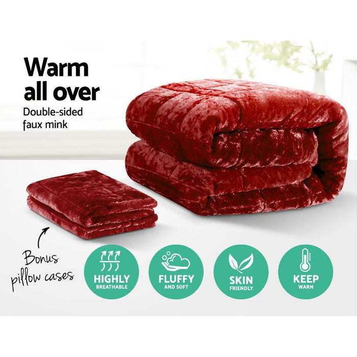 Giselle Bedding Faux Mink Quilt Burgundy King -Home Living Store - -