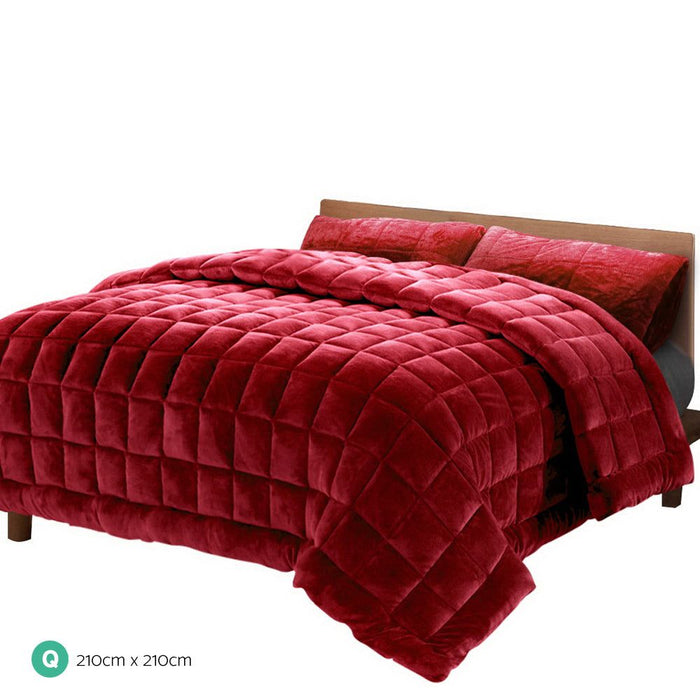 Giselle Bedding Faux Mink Quilt Burgundy Queen -Home Living Store - -
