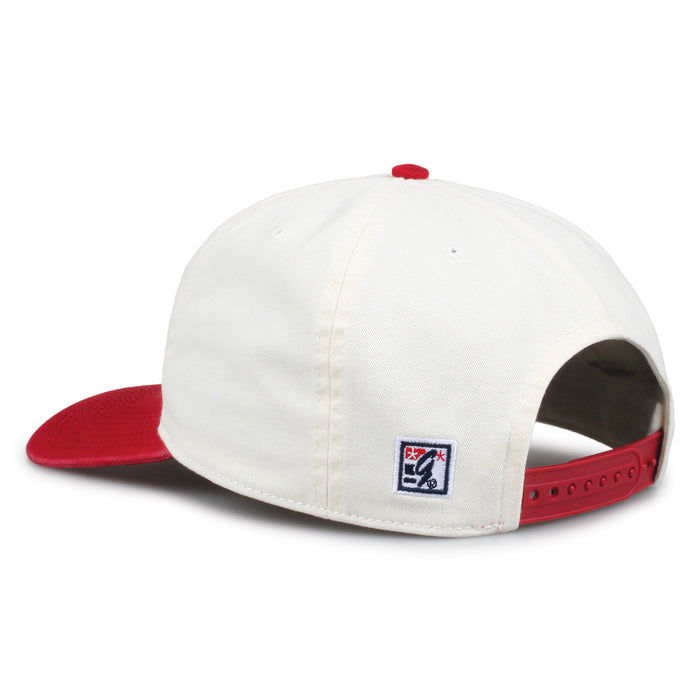 Harvard Original Bar snapback hat showing adjustable snap closure and The Game logo, rear view