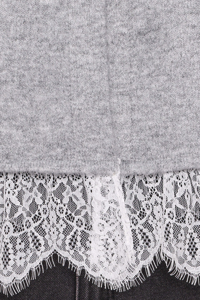 Petal and Pup USA KNITWEAR Helga Lace Trim Cardigan - Grey