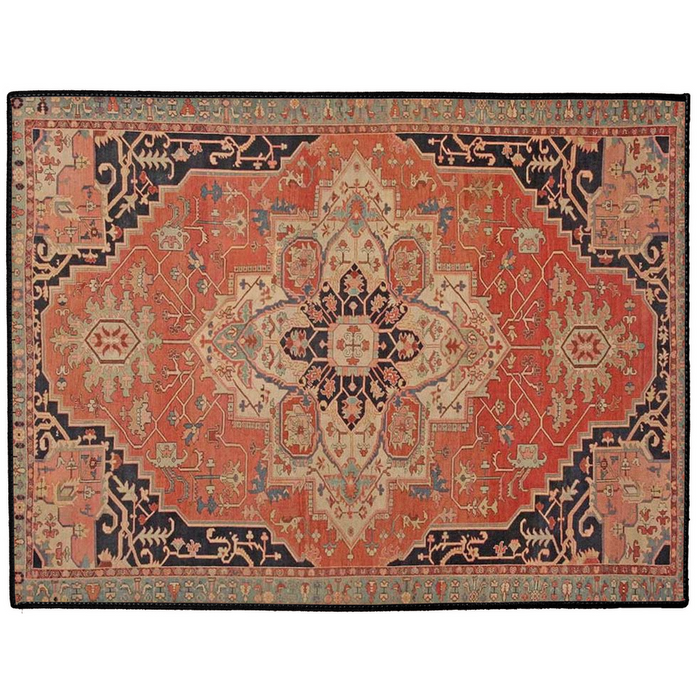 Heriz Serapi Persian Indoor/Outdoor Floor Mat Antique Brick Red Black